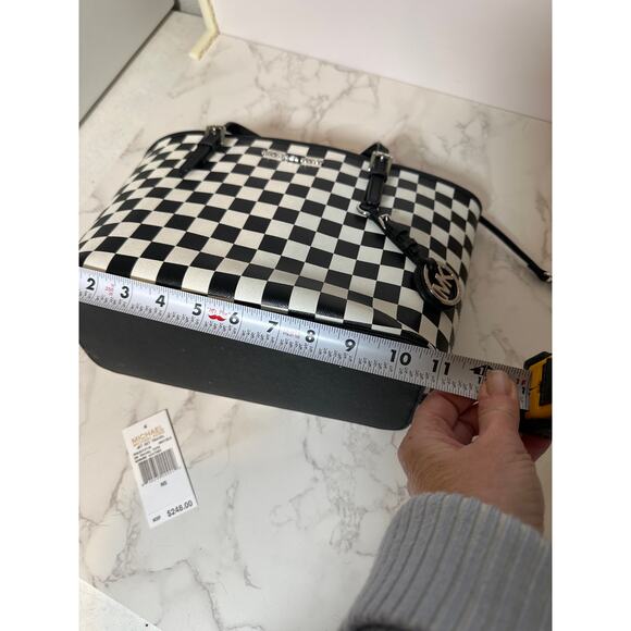 Michael Kors checkerboard small jet set travel tote handbag leather - Picture 10 of 11